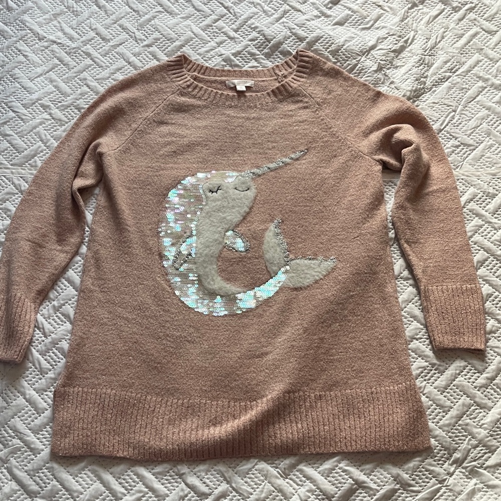 LC Lauren Conrad Tan Sweater with Sequin Narwhal